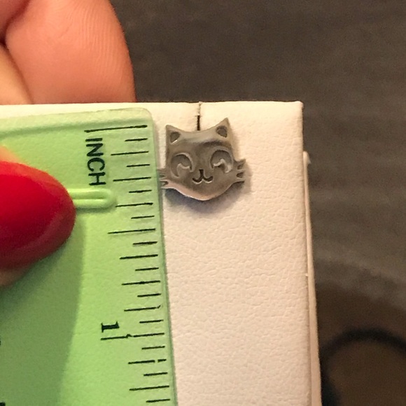 Stainless Steel Cat Mouse Stud Earrings - Picture 3 of 4